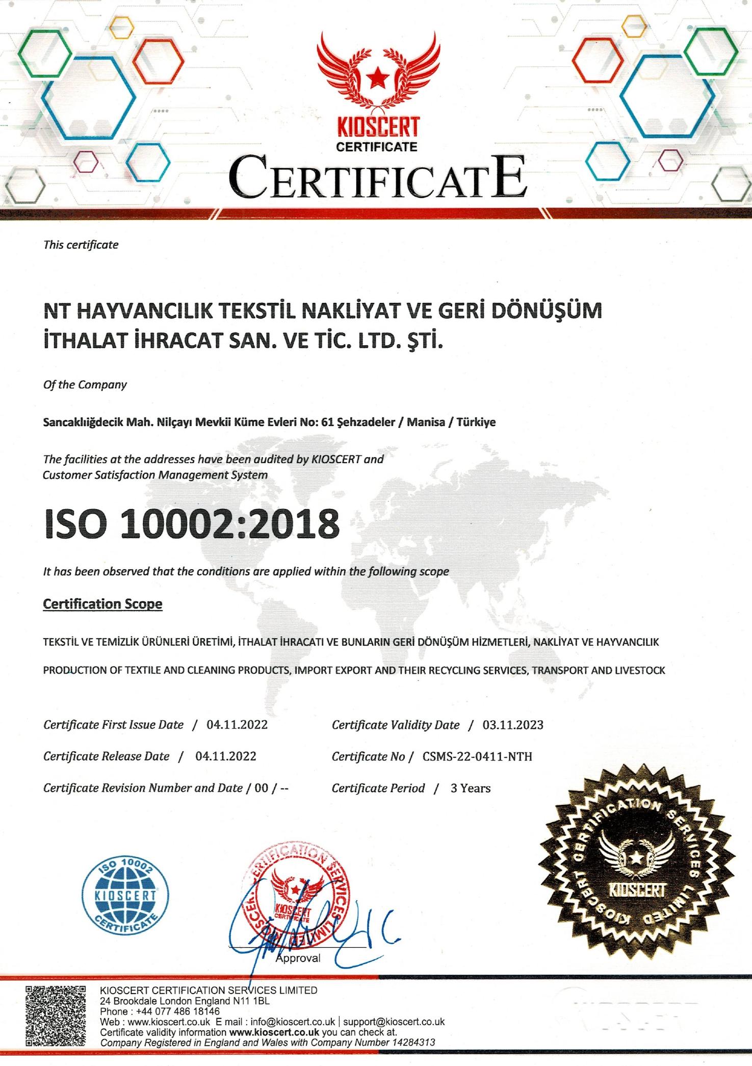 Natural Ticaret belge NT-HAYVANCILIK-10002